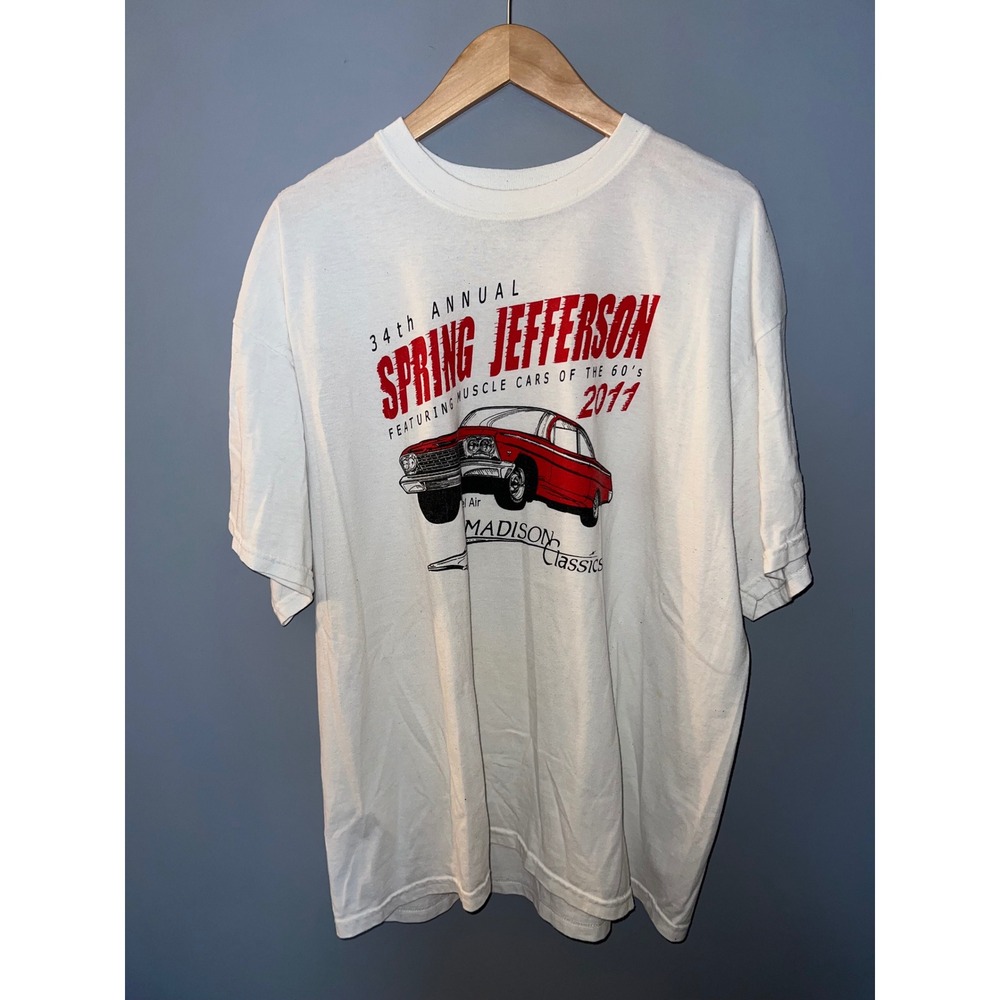 Gildan‎ Spring Jefferson 2011 Car Show T-Shirt White 1962 Bel Air Muscle Car XL